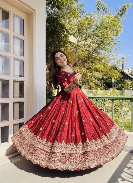 Nsr 895 Pure Fendy Silk With Embroidery Sequence Work Gown With Pant Dupatta